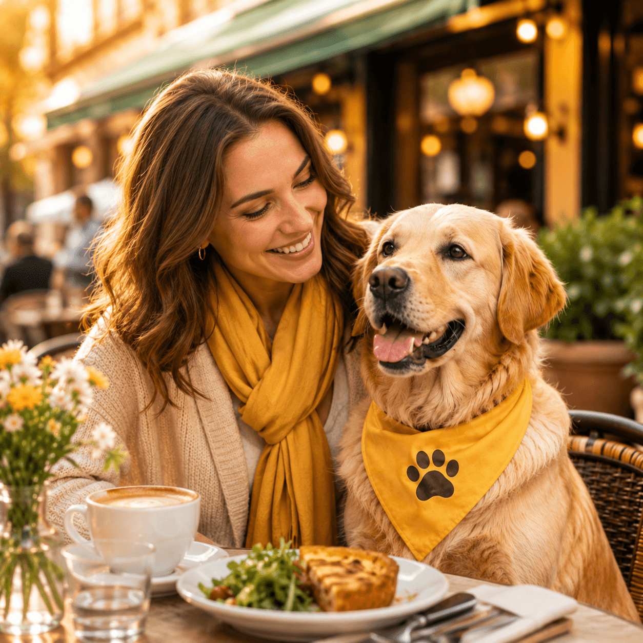 Cane felice fuori dal locale pet friendly preferito